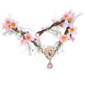 Pink Flower Elf Crown Handmade Woodland Fairy Headpiece for Women Girls